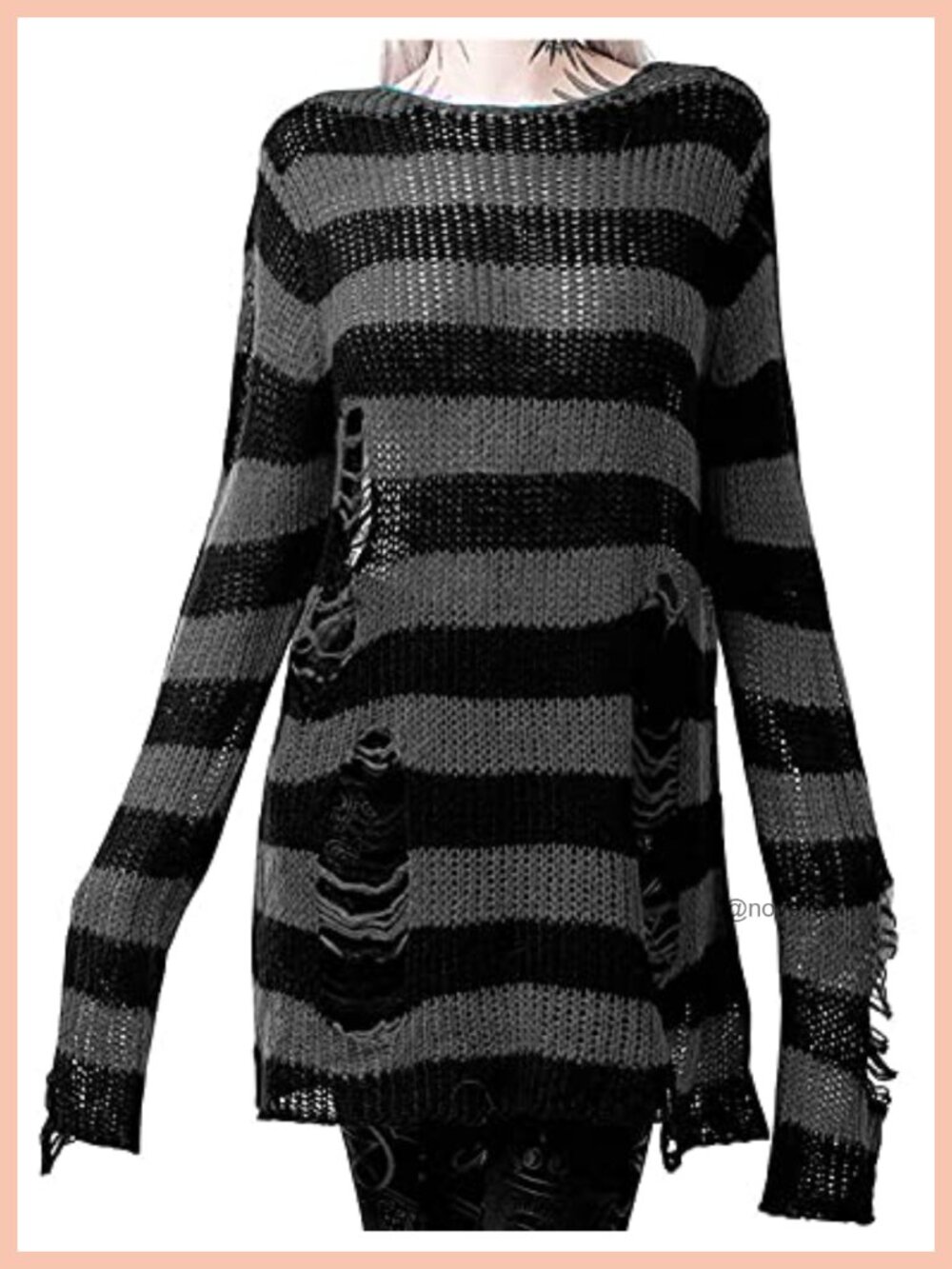 Ripped Striped Long Knit Pullover Sweater Dress Shirt